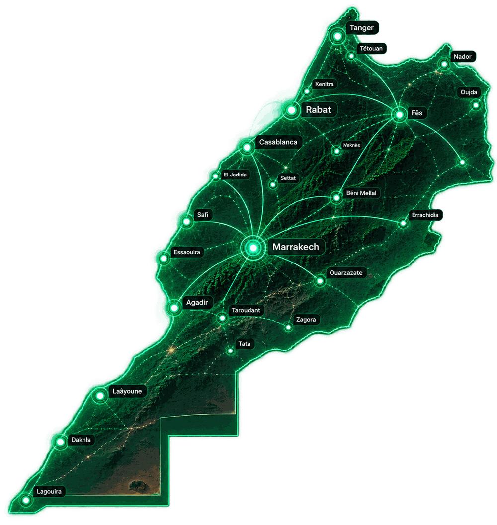 Carte du réseau national GLOBAL 360 au Maroc